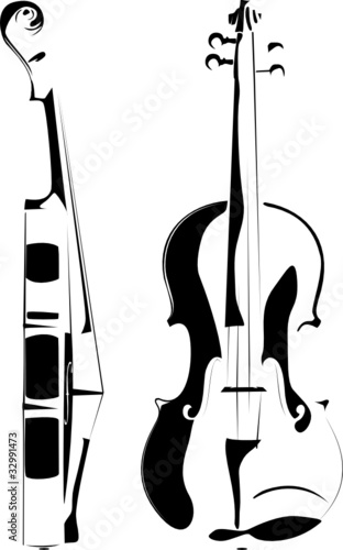 violin contour on white and on a black background