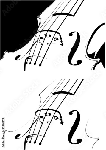 violin contour on white and on a black background