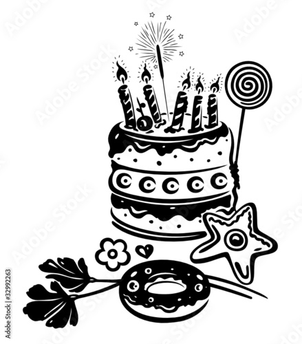 Geburtstag, Torte, Kuchen, birthday, vector, schwarz