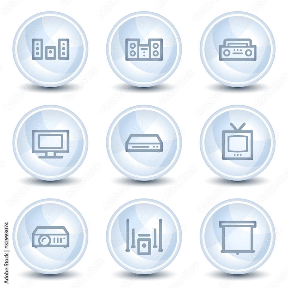 Audio video web icons, light blue glossy circle buttons Audio video web icons, light blue glossy circle buttons