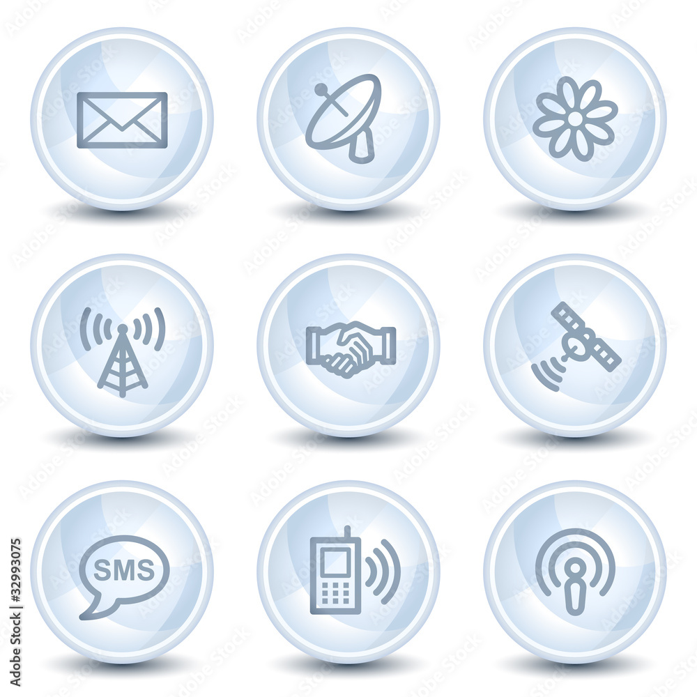 Communication web icons, light blue glossy circle buttons Communication web icons, light blue glossy circle buttons