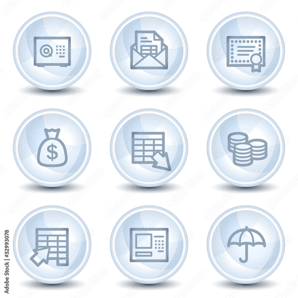 Banking web icons, light blue glossy circle buttons Banking web icons, light blue glossy circle buttons