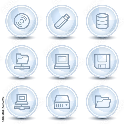 Drives and storage web icons, light blue glossy circle buttons © Sergiy Timashov