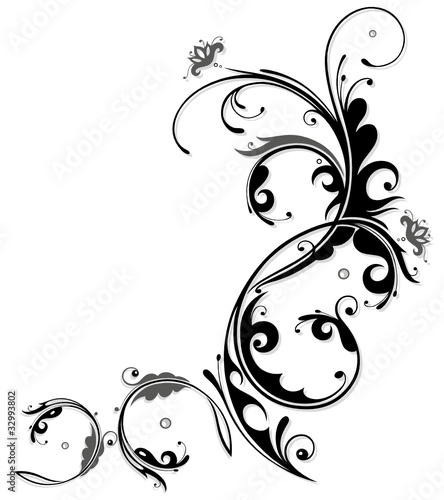 Ranke, flora, Blumen, Blüten, filigran, grau, schwarz