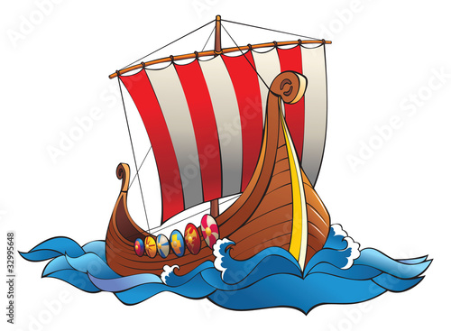 Drakkar (vikings battle  longship) in the ocean, vector