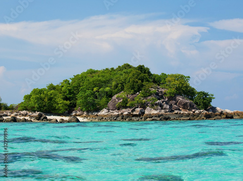 Beautiful tropical beach with big stones