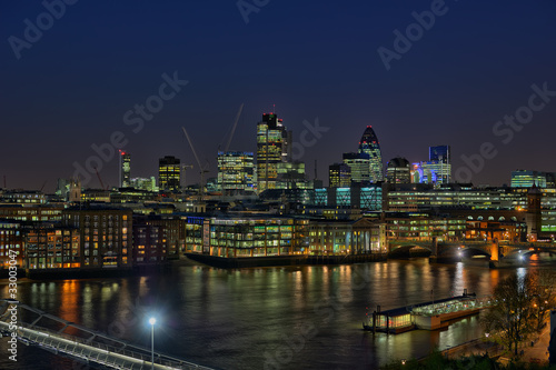 City of London  England  UK  over River Thames  at nightfall