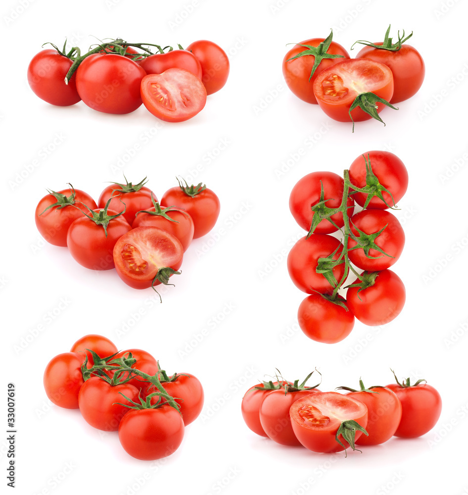 Set of red tomatoes isolated on white Set of red tomatoes isolated on white