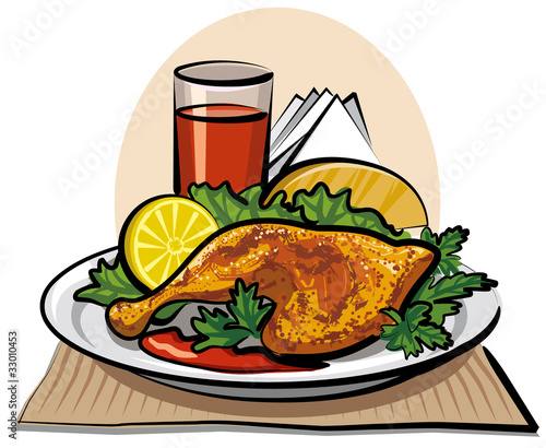 roasted chicken drumstick and tomato juice