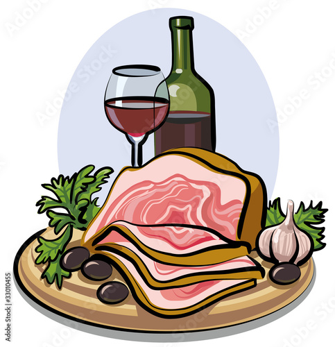 fresh bacon and red wine
