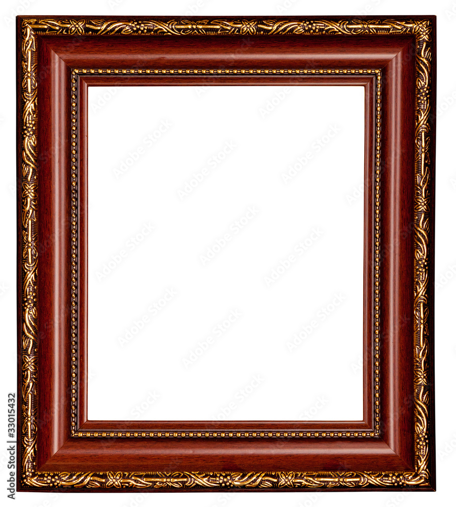Gold and wood frame on white background Gold and wood frame on white background