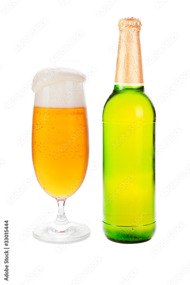 Beer bottle and full beer glass. Beer bottle and full beer glass.