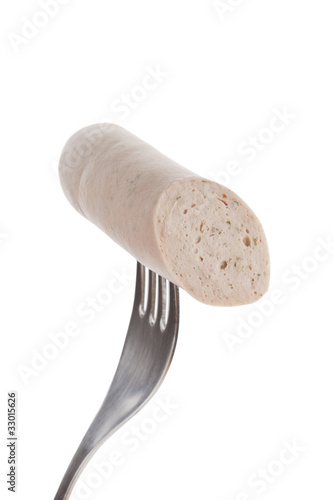 Sausage on fork isolated