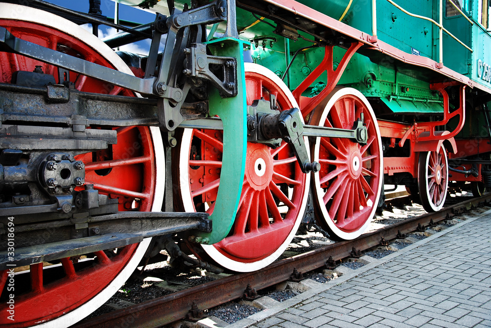 Steam locomotive wheels, close up