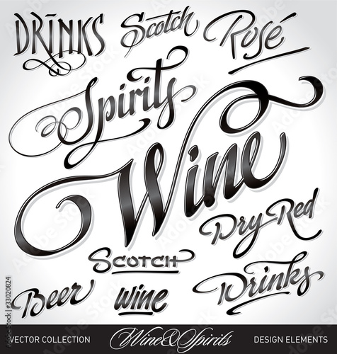 beverages headlines, hand lettering set (vector)