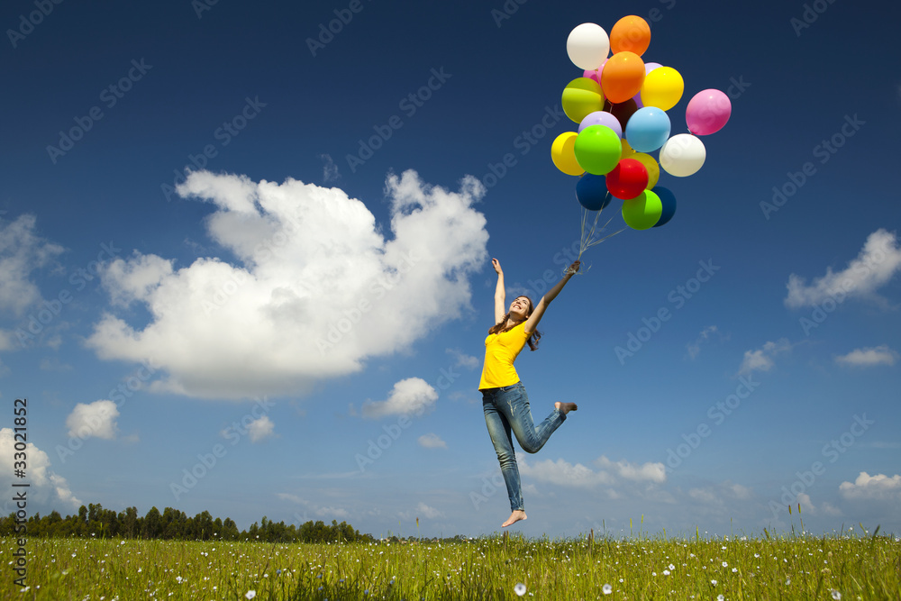 Naklejka premium Flying with balloons