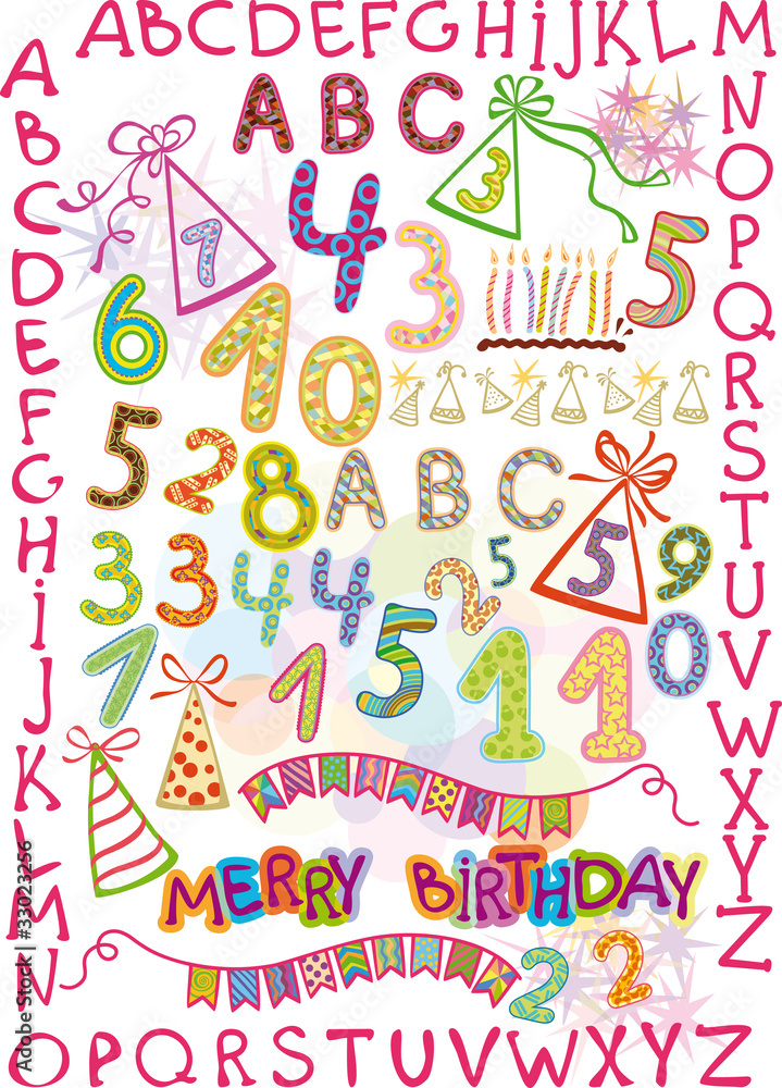 alphabet, numbers, and items for children's holiday