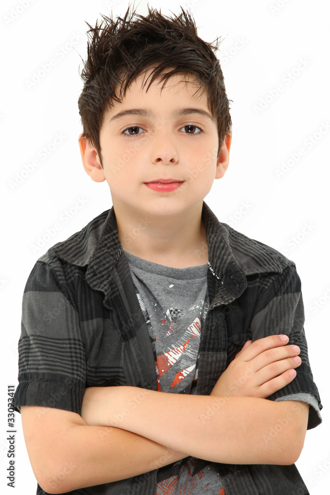 Portrait Eight Year Old Boy Arms Crossed Portrait Eight Year Old Boy Arms Crossed