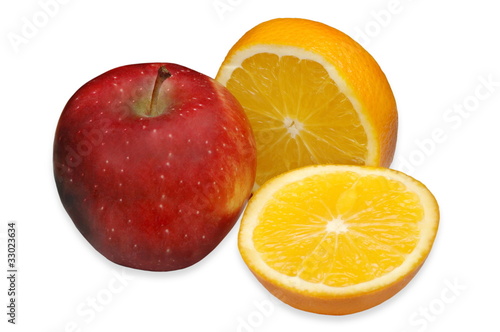 Red apple and a slice of orange