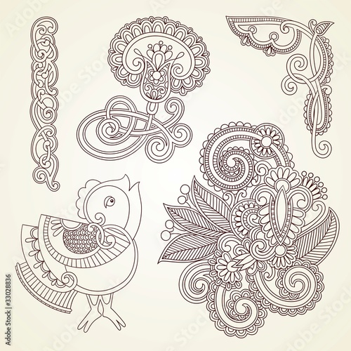 flowers and bird doodle illustration design element