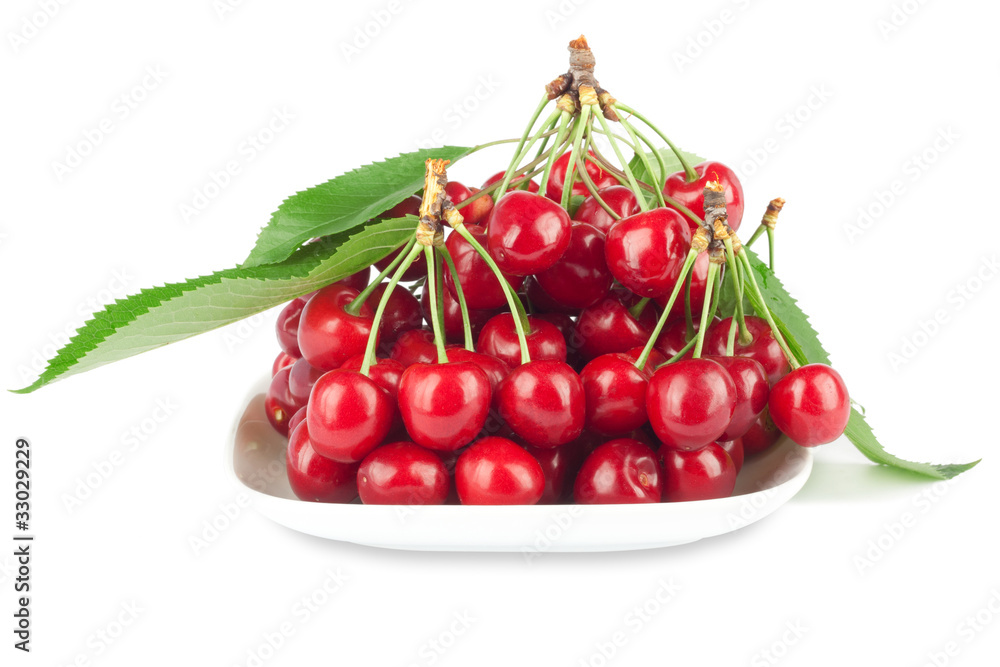 Fresh ripe cherries on a white background isolated Fresh ripe cherries on a white background isolated