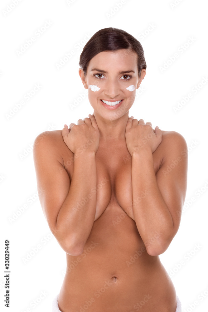 skincare Young Caucasian woman wrapped in bath towel skincare Young Caucasian woman wrapped in bath towel