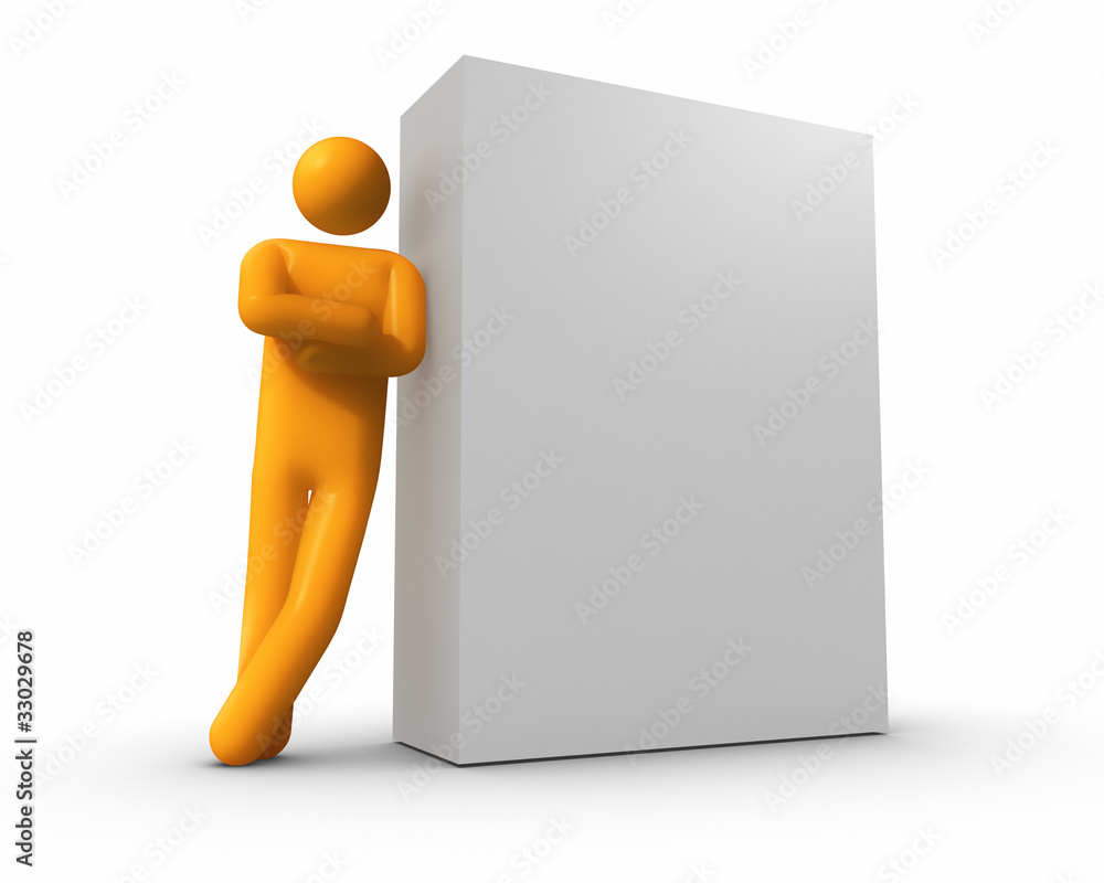 Businessman leaning against a Blank Box Businessman leaning against a Blank Box