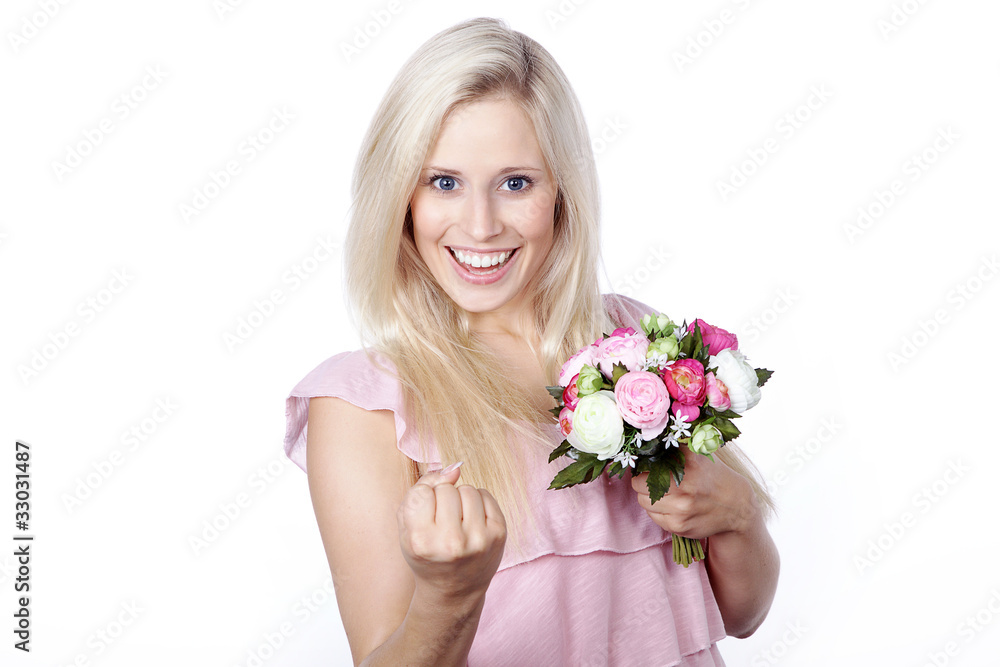 Model Frau mit Blumen Strauß Porträt Model Frau mit Blumen Strauß Porträt