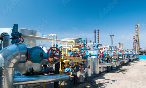 Gas industry. row gas valves photo