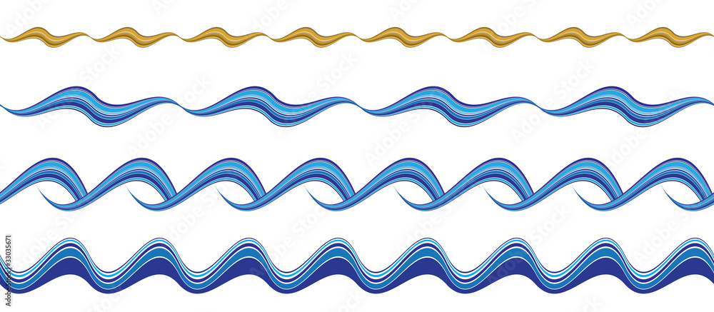 Set of seamless wavy borders on white Set of seamless wavy borders on white