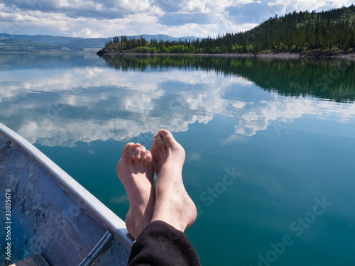 Relaxing on Lake Laberge, Yukon Territory, Canada photo