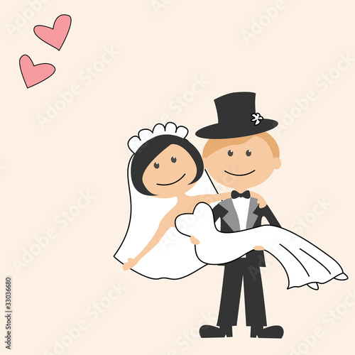 Wedding invitation with funny bride and groom