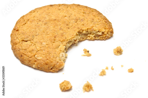 Cookie with crumbs side view
