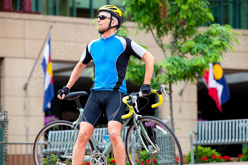 Mature cyclist in downtown