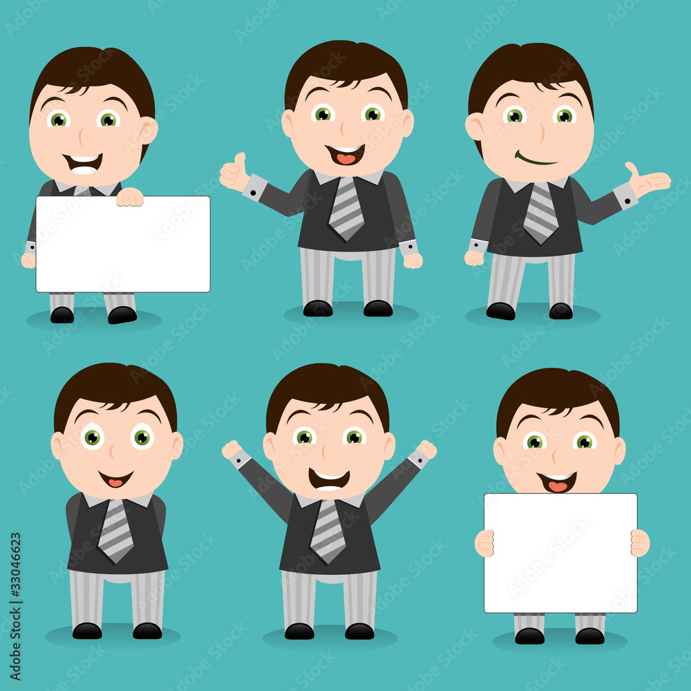 Cheerful and happy businessman characters - cartoons, set of 6 Cheerful and happy businessman characters - cartoons, set of 6