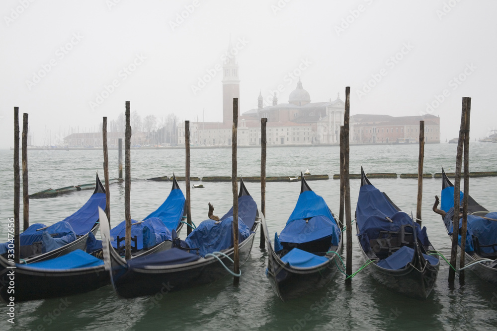 Old Rainy Venice. View of San Giorgio Maggiore from the piazzett