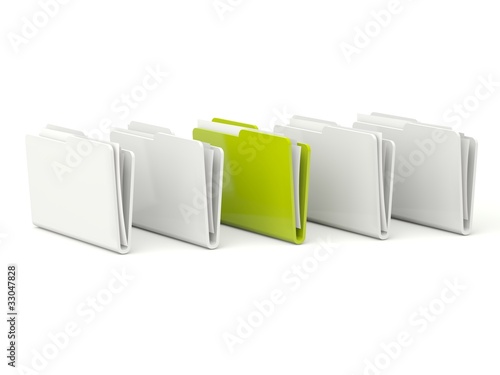 Green folder with documents isolated on white