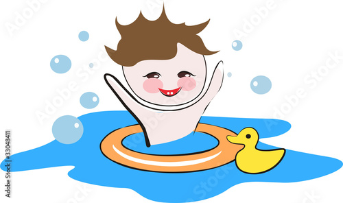 Happy child playing in a water