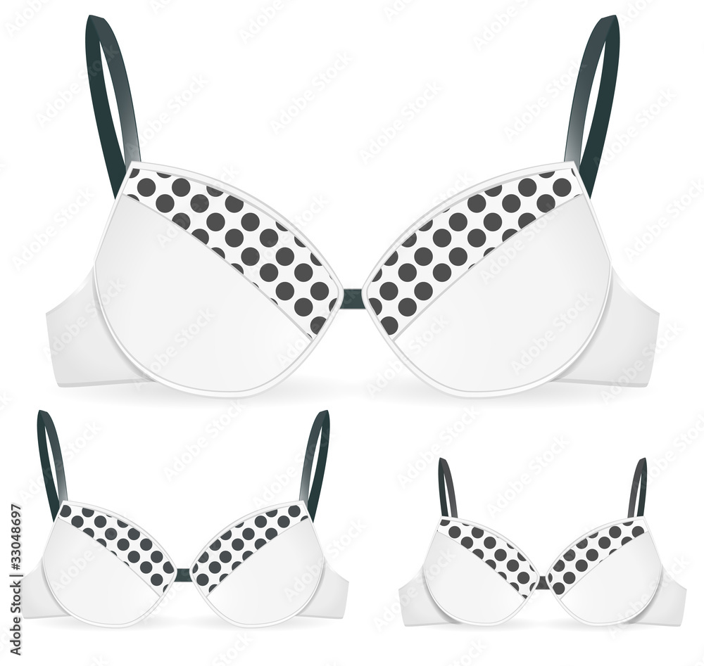 set of white bra in different size isolated on white background set of white bra in different size isolated on white background