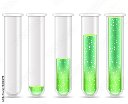 green liquid with bubble in test tubes isolated on white