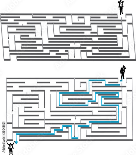 Business man with labyrinth challenge