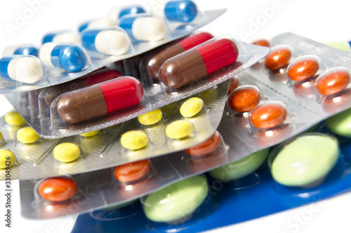 Heap of assorted pill packages