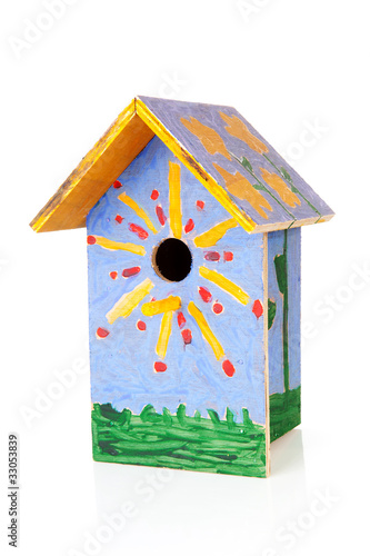 Obraz na plátne Colorful birdhouse painted by children