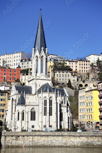 famous church in Lyon city in summer