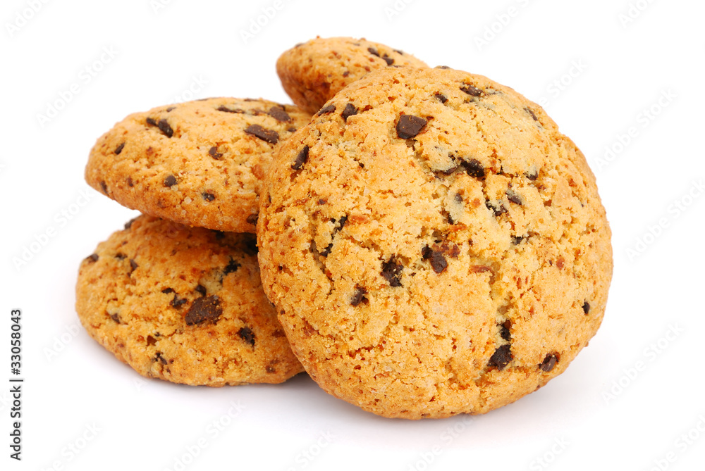 Cookies with chocolate isolated on white background Cookies with chocolate isolated on white background