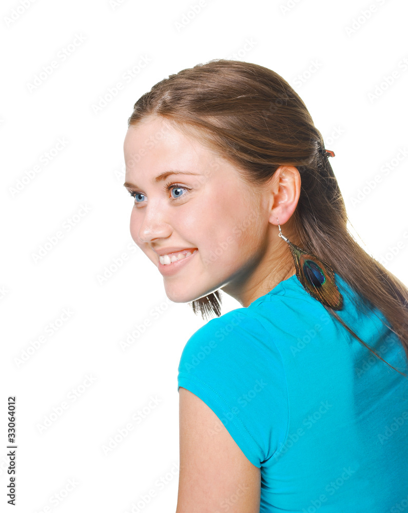 happy young woman smiling isolated on white background happy young woman smiling isolated on white background