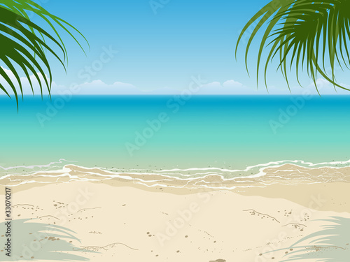 Tranquil seascape scene. Nobody. Empty beach. Vector © InnaOgando