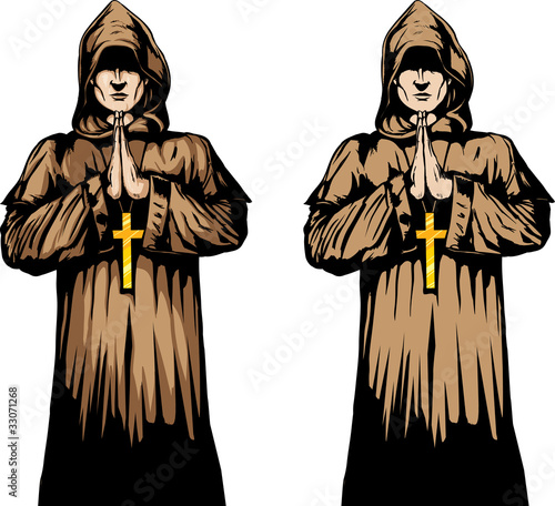 2 versions of a monk praying.