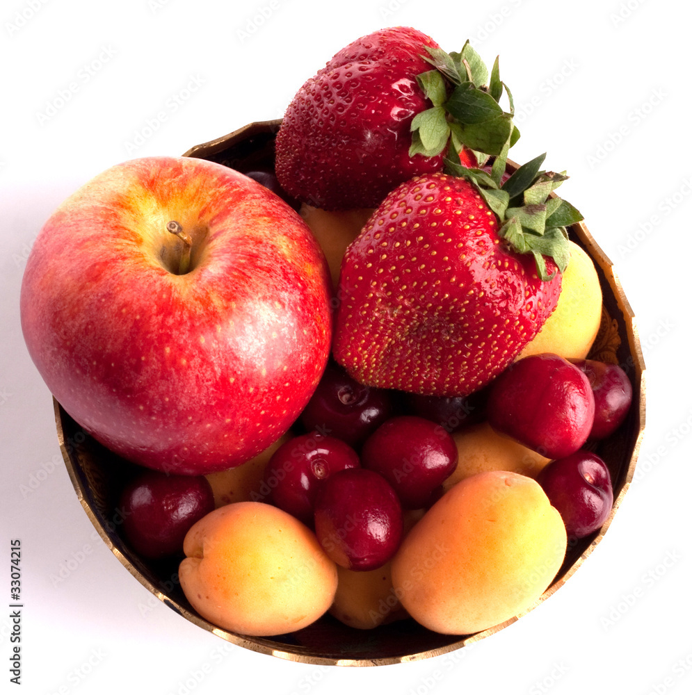 fruit, metal vase, isolated fruit, metal vase, isolated