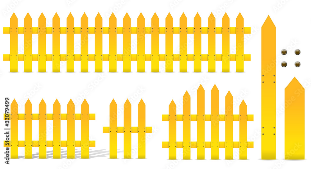 Fototapeta premium set of yellow fence isolated on white background
